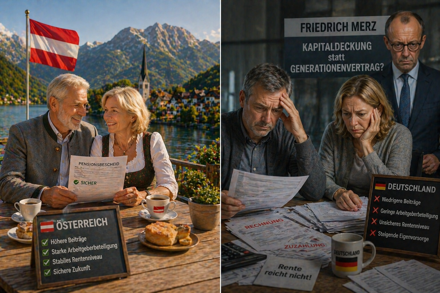 Teil 1d: Gesamtvergleich Altersversorgung Deutschland mit Österreich: Warum Arbeitgeber dort deutlich mehr zahlen – und Friedrich Merz auf Kapitaldeckung setzt!
