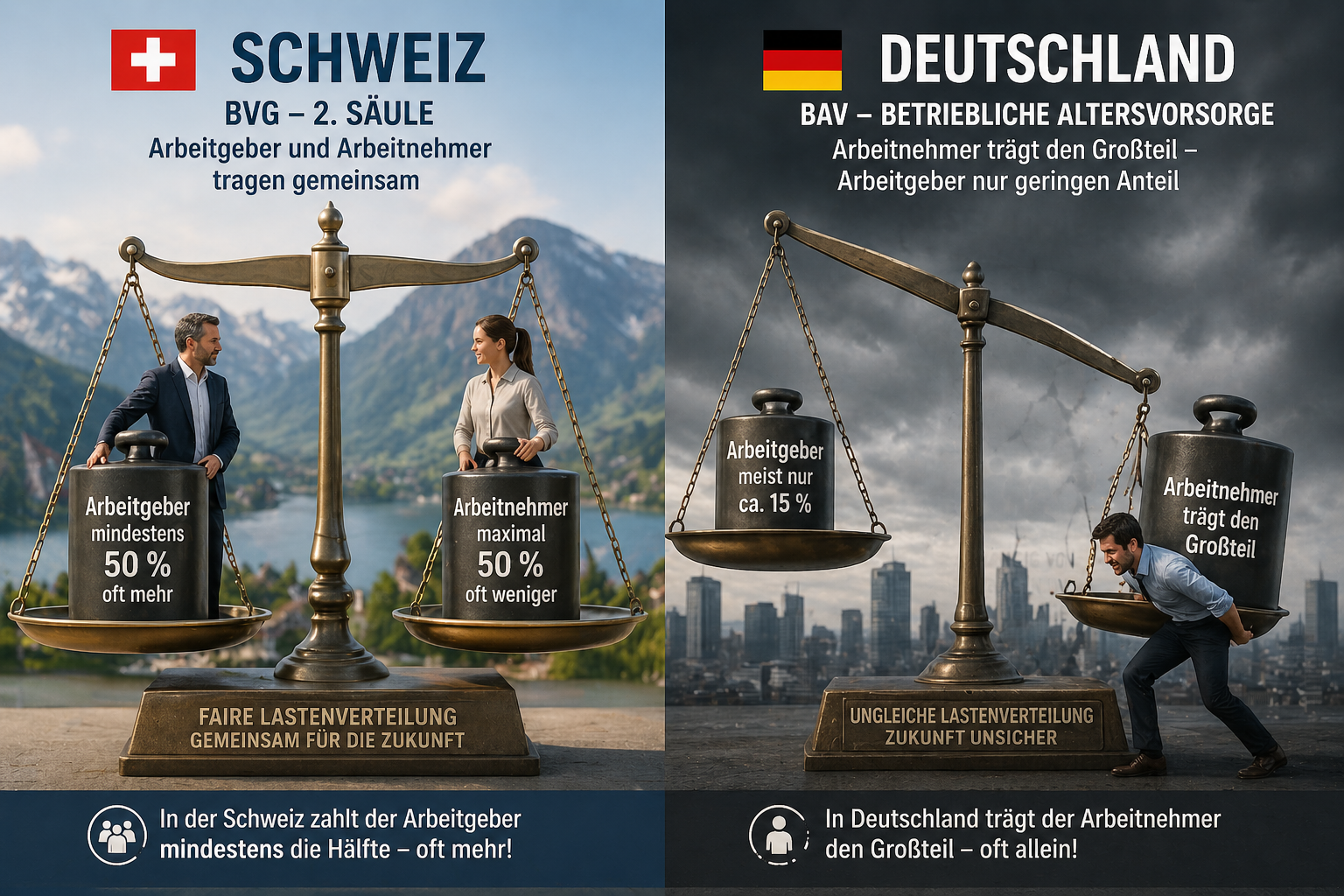 Teil 4a: Gesetzliche Rente in der Schweiz – Vergleich mit Deutschland: Warum das Drei-Säulen-System stabiler und breiter wirkt!