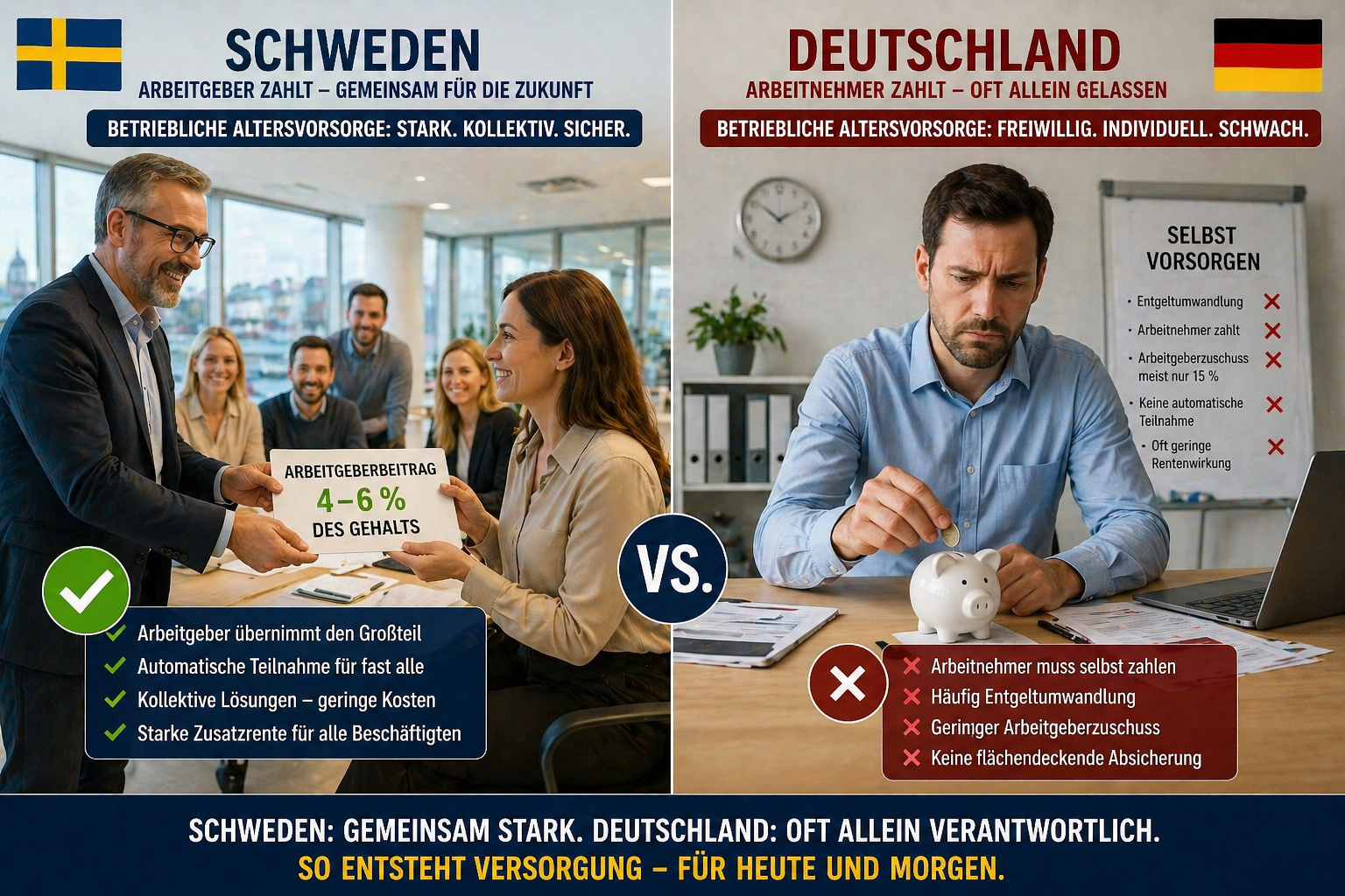 Teil 2b: Betriebliche Altersversorgung Vergleich Deutschland mit Schweden: Warum Schweden flächendeckend vorsorgt – und Deutschland hinterherhinkt!