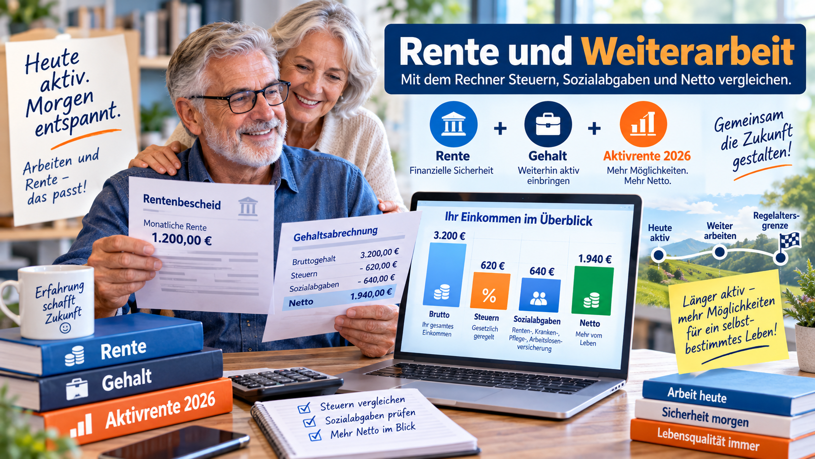 Rente + Gehalt + Aktivrente 2026: Neuer Rechner zeigt Steuer, Abgaben und Netto